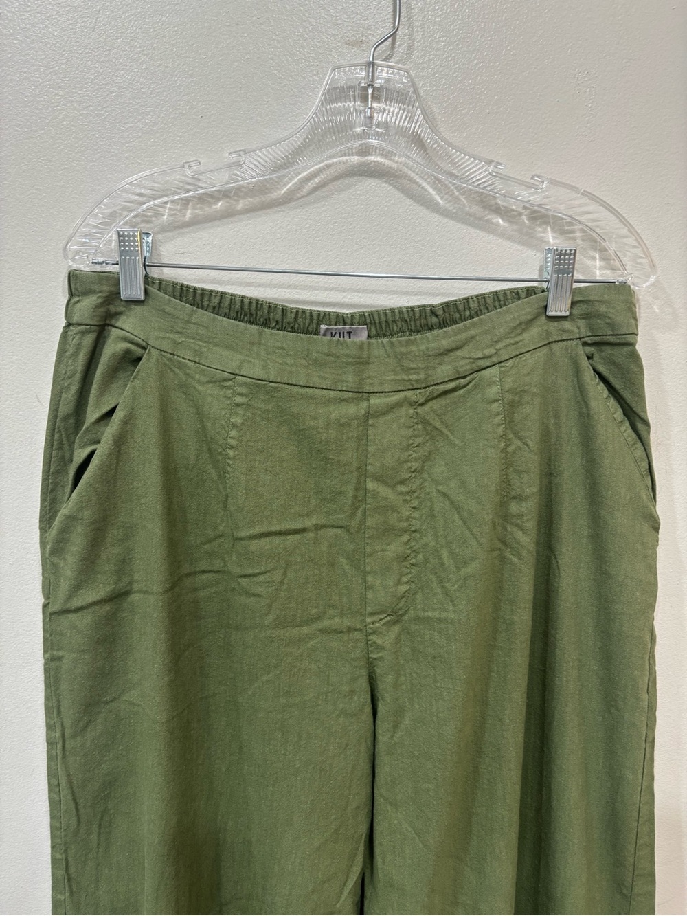 Kut From The Kloth Pull On Wide Leg Linen Blend Green Pants Women’s Size Large - Picture 3 of 12